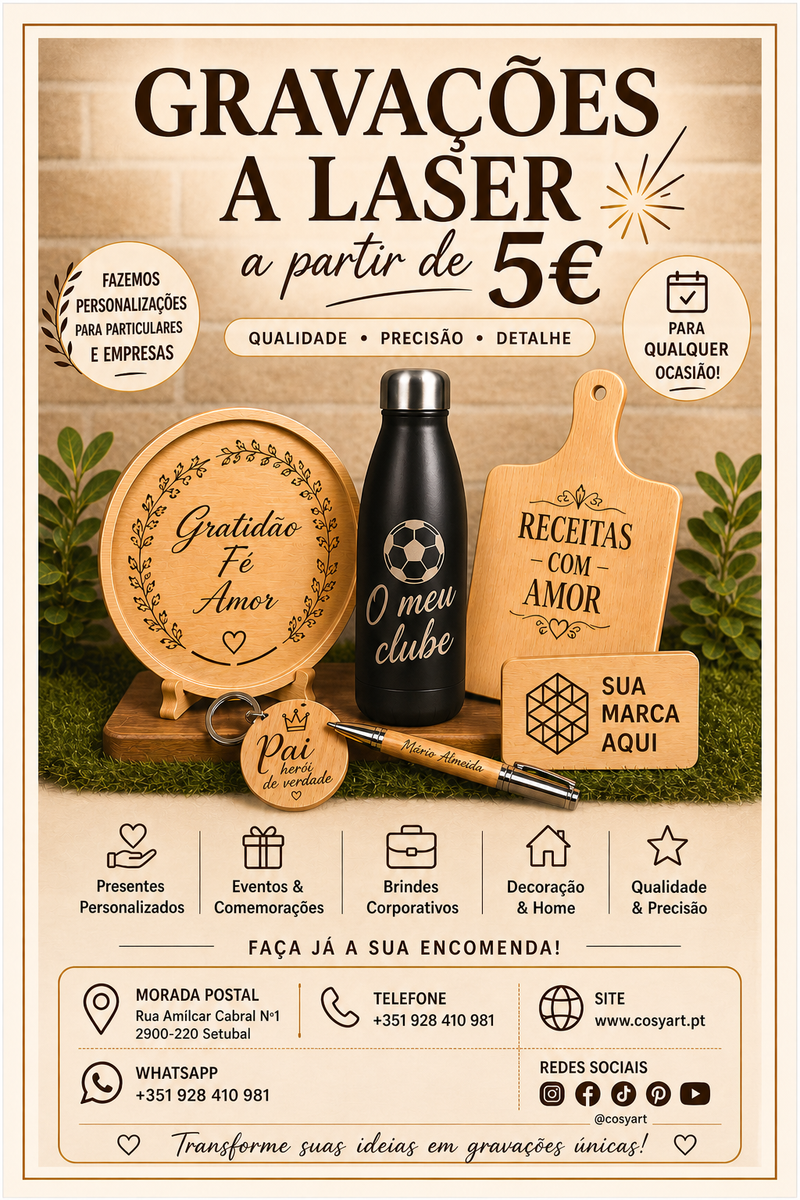 Gravações & Corte a Laser - Personalizados à Medida com qualidade, precisão e detalhe.