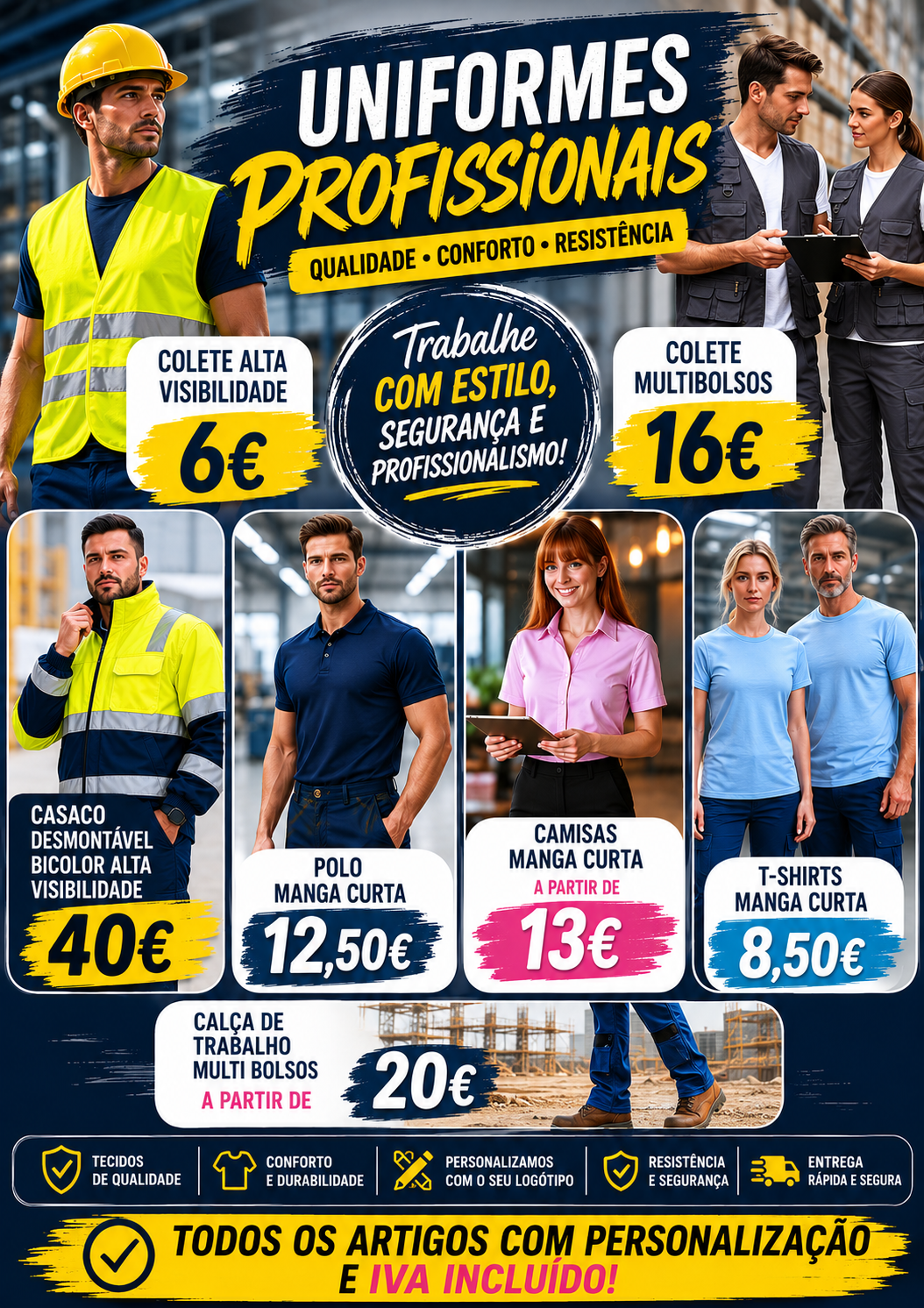 Uniformes Profissionais para trabalhar com estilo segurança e profissionalismo.
