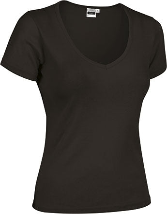 ROXY | T-Shirt de Gola em V para Mulher 50% Poliéster 50% Algodão Corte Estreito | Personalizável | Várias Cores
