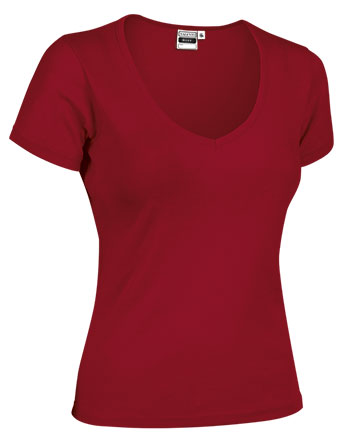 ROXY | T-Shirt de Gola em V para Mulher 50% Poliéster 50% Algodão Corte Estreito | Personalizável | Várias Cores