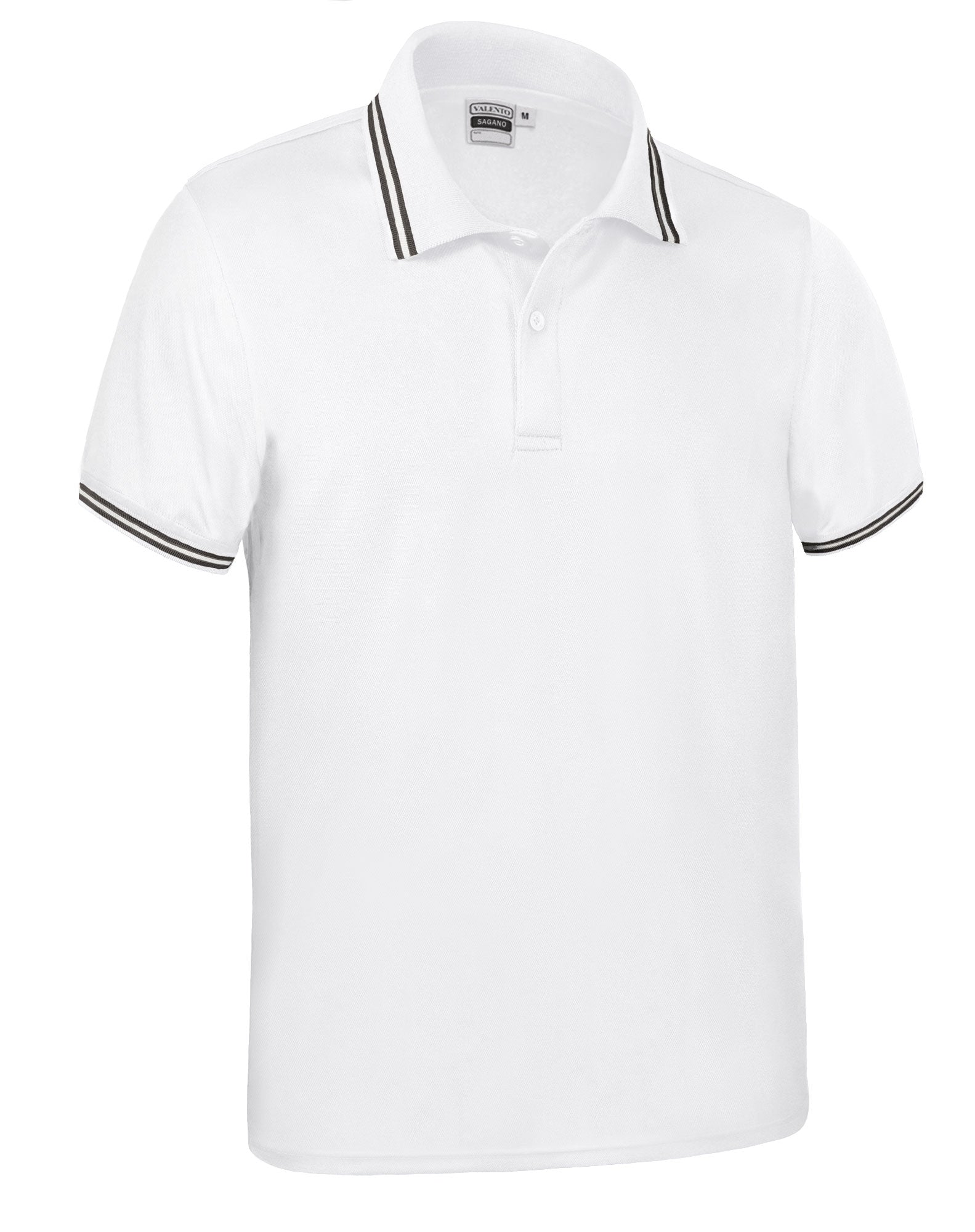 SAGANO | Polo Desportivo com Faixas Multicolores na Gola e Mangas 100% Poliéster | Personalizável | Várias Cores