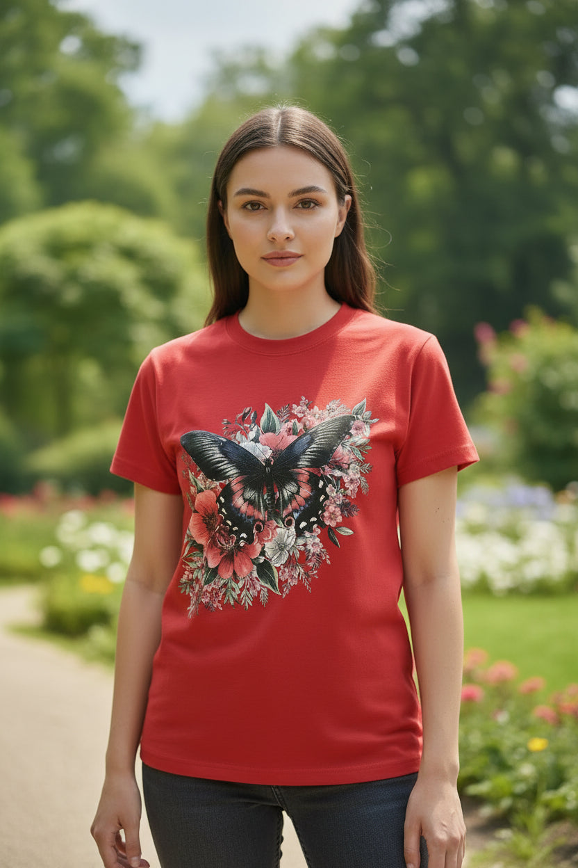 T-Shirt feminina 100% algodão Paris personalizada com borboleta